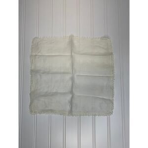 Antique Linen Handkerchief Cream Crochet Lace Borders